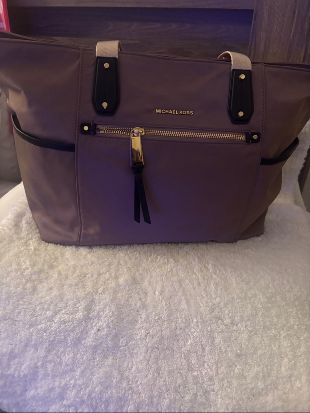 Michael Kors Dusty Mauve Tote with Black Trim and Gold Hardware